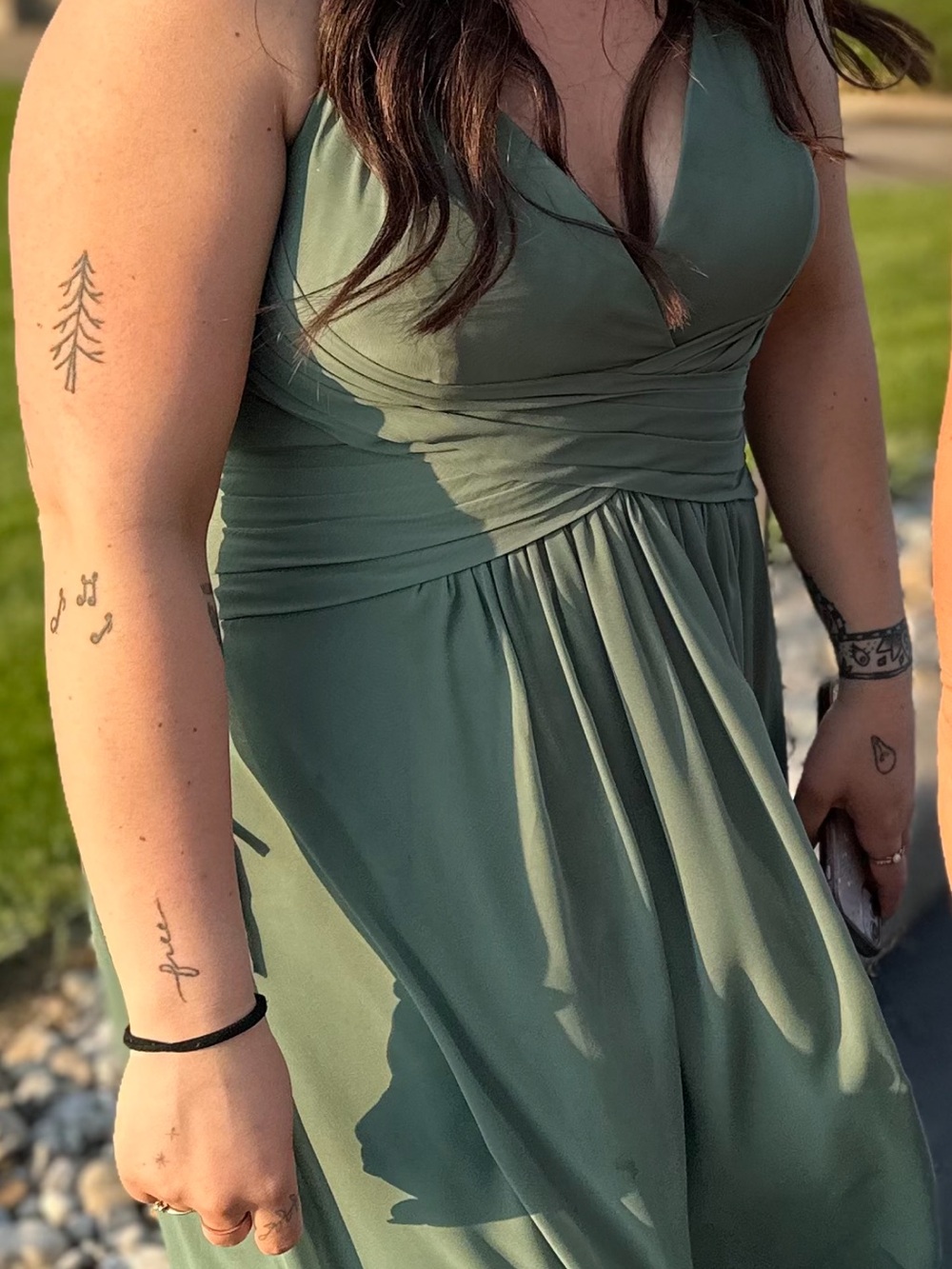Azazie Eucalyptus Green V-Neck Maxi Dress